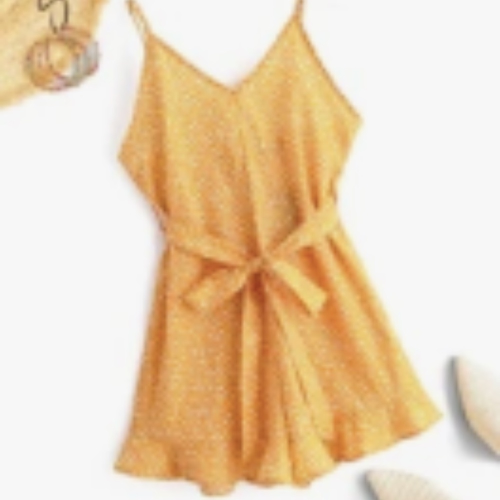 Yellow and White Romper-Size Small